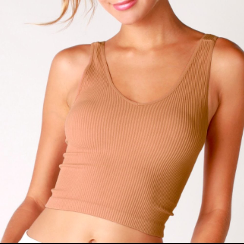 NEW Sand Beige Ribbed V Neck Ribbed